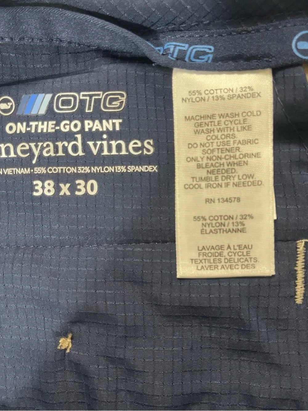 NWT Vineyard Vines OTG On The Go Pant Mens 38X 30 Beige